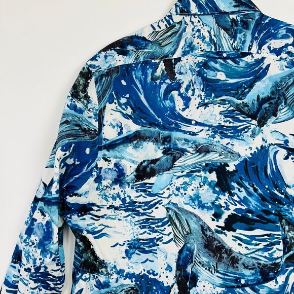 Mens Graphic Button Up Shirt Size XXL Blues Ocean Waves Slim Fit Paisley &‎ Gray - Picture 16 of 16